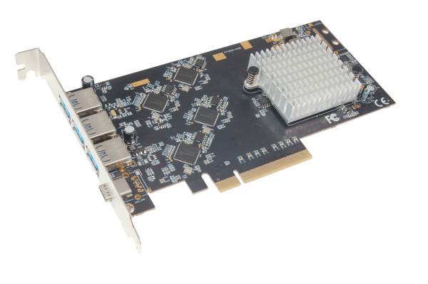 USB 3.2 PCIe quad channel adapter with 3 Type-A ports and 1 Type-C port